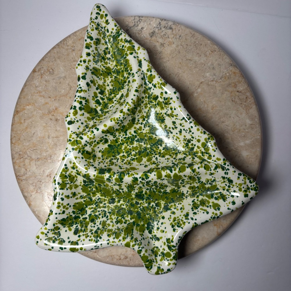 Vintage Ceramic Christmas Tree‎ Serving Dish Green Speckled